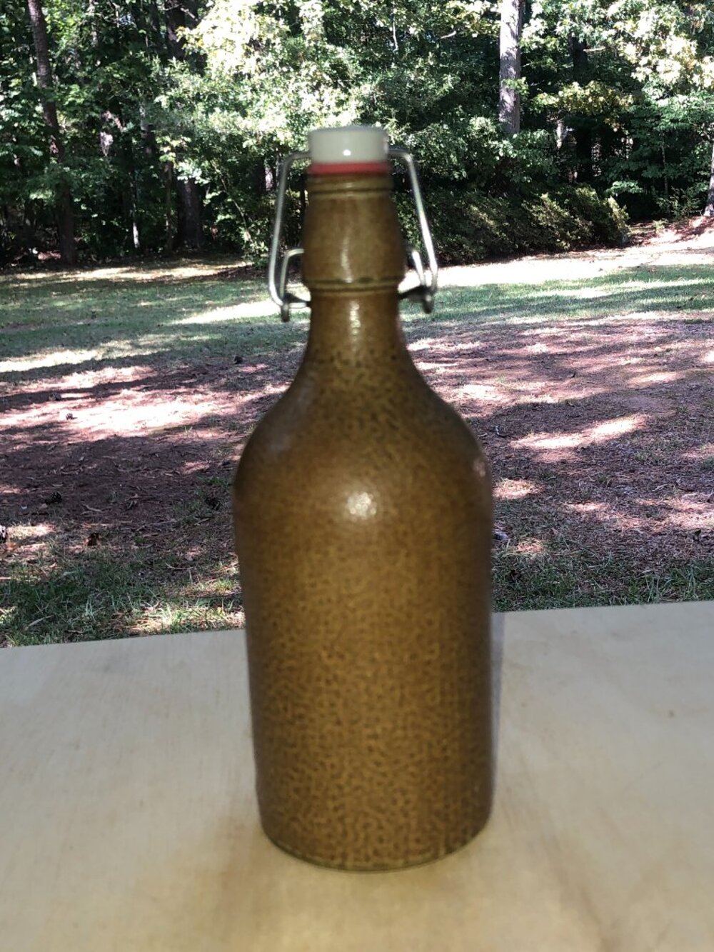 MKM Stoneware Beer Growler Bottle w/Swing Top Wire Bale Cap - 9"
